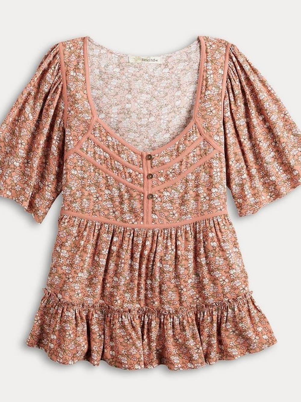 Rewind Peach Floral Babydoll Top